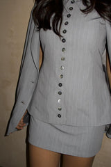 Grey Pinstripe Straight Pencil Mini-Skirt