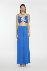Wide Leg Trousers - Blue Sateen