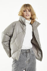 Grey Collared Long-Sleeve Puffer-Jacket