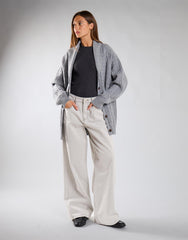 Grey Marl Cable Knit Midi Length Cardigan