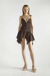 Brown V-neck Mini-Dress
