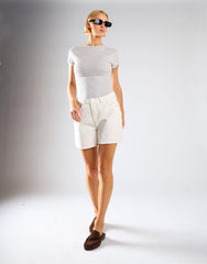 Mid Waist Loose Fit Denim Shorts - Ecru