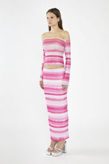 Pink Ombre-Stripe Mesh Off the Shoulder -Top