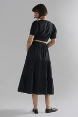 Black Puffed-Sleeve Crop-Top