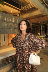 Curve - Brown floral midi Midi-Dress