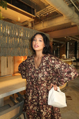 Curve - Brown floral midi Midi-Dress