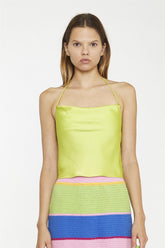Tank Cropped Tops - Lime Green Sateen
