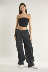 Black Ribbed-Bandeau Crop-Top