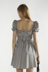 Black White Gingham-Print Skater Mini-Dress
