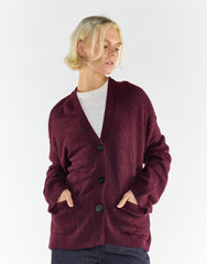 Burgundy Button-Front V-Neck Cardigan