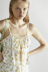 Orange-Pink Spring-Floral Tie-Front Crop-Top