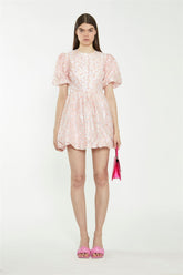 Pink Flower Organza Mini Dress