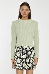 Soft-Lime Black-Floral Notch-Split Mini-Skirt