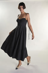 Bustier Style Floaty Midaxi Dress - Black