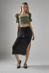 Black Check High-Waist Split Thigh Midaxi-Skirt