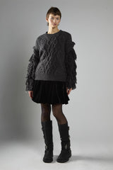 Charcoal Fringe Sleeve Cable Knit Jumper