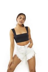 Black Square-Neck Crop-Top