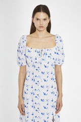 Blue Dot Vintage Floral Milkmaid Midi-Dress