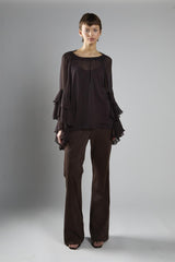 Brown Flared Mid-Rise Trousers