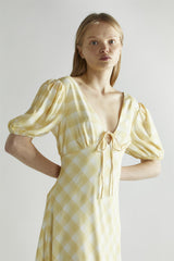 Yellow Ombre-Check A-Line Midi-Dress