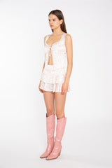 Tie Front Vest Top - Peach Pink Daisy