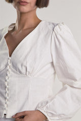 Long Sleeve Button Front V-Neck Blouse