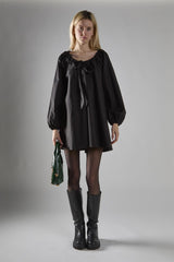 Black Long-Sleeve Tie Detail Mini-Dress