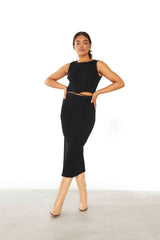 Black Rib Knit Crop top with Waist Tie
