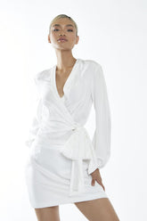 Off White Wrap Detail Long-Sleeve-Top