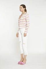 Pastel Tile Print Floral Button-Up Crop-Top