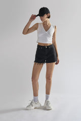 Black Frayed Hems Denim Shorts