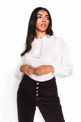 White Crop Top with Broderie Trim Collar