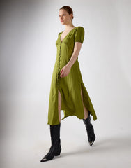 Button Front Midi Dress - Green Olive