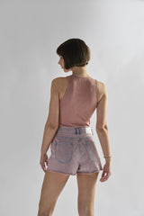 Dusty-Pink-Suede Tie-Front- 0-Bodysuit