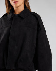Black Suede Boxy Collared Jacket
