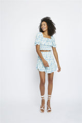 Blue Yellow Floral Puff Sleeve Top