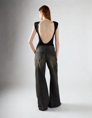 Black Vintage Wash Flared Leg High Rise Jeans