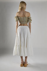 White Chiffon Tiered Midaxi-Skirt