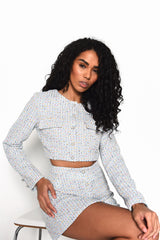 Blue Multi Tweed Button Up Jacket