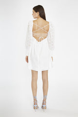 White-Broderie Lace-Up Corset Mini-Dress