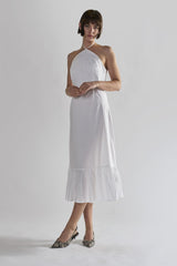 White Halter-Neck Midi-Dresses