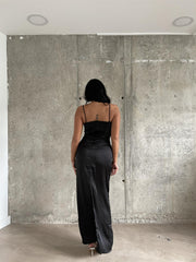 Black Satin Maxi-Dress