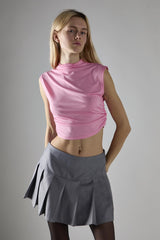 Candy Pink Sleeveless Mock Neck Crop-Top