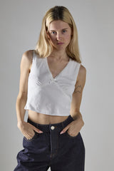 White V-Neck Crop-Top