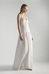 White Red Stripe Halter-Neck Maxi-Dress