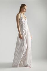 White Red Stripe Halter-Neck Maxi-Dress