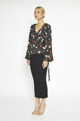 Long Stem Poppies Wrap Long Sleeve Top