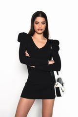 Black V-Neck-Mini-Dresses