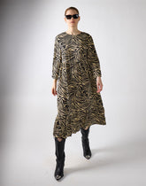Stone Black Zebra 3/4 Sleeve Midi Dress