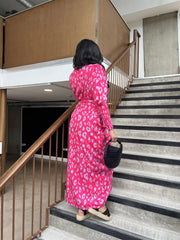 Neon Pink-Lilac Leopard Wrap-Tie Maxi-Dress